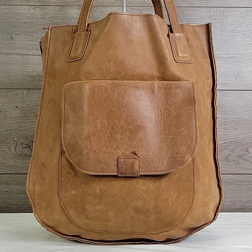 Abel Local and Global Brown Leather Tote Shoulder Bag Handbag